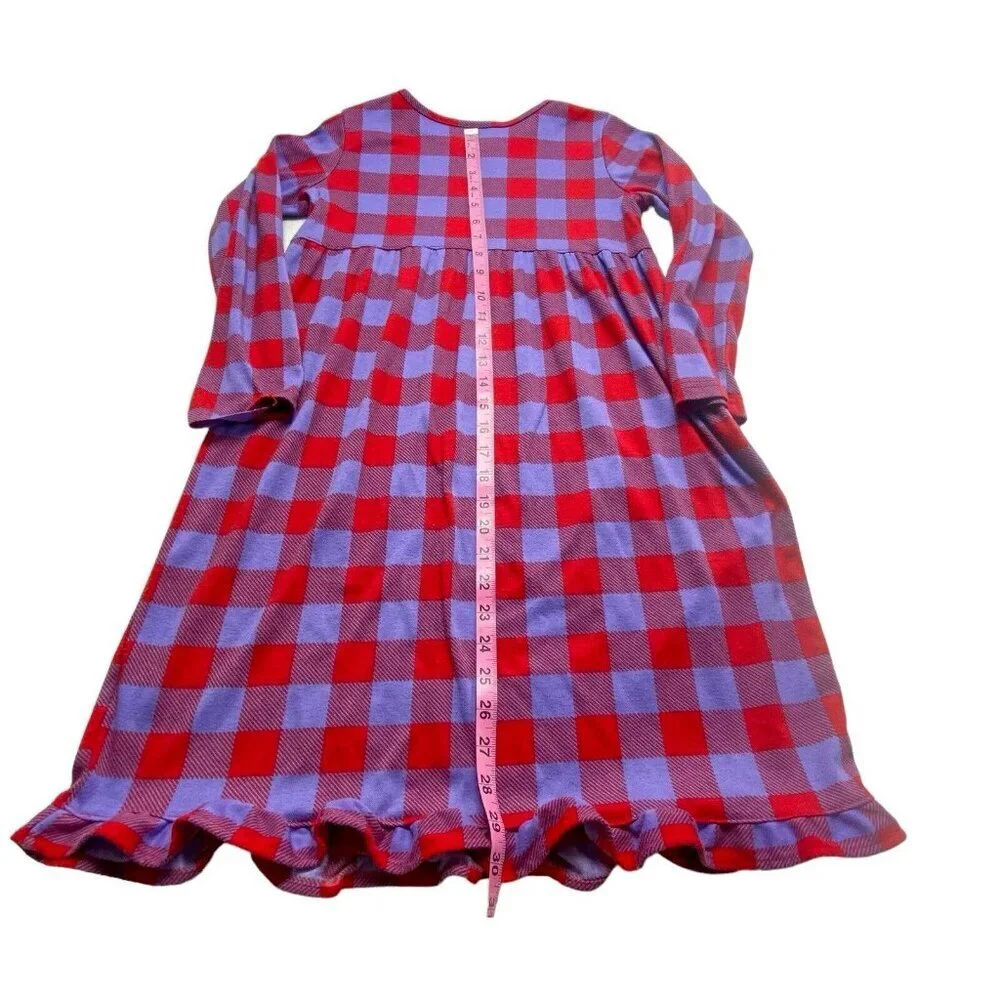 HANNA ANDERSON Girls Flannel Nightgown Size 130/8 Checker Purple Red 92-20‎